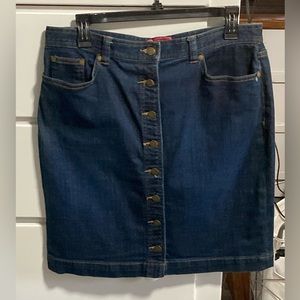 Chaps Denim Button Front Skirt Womens Blue Jean Stretchy Knee Length Dark
Sz 6